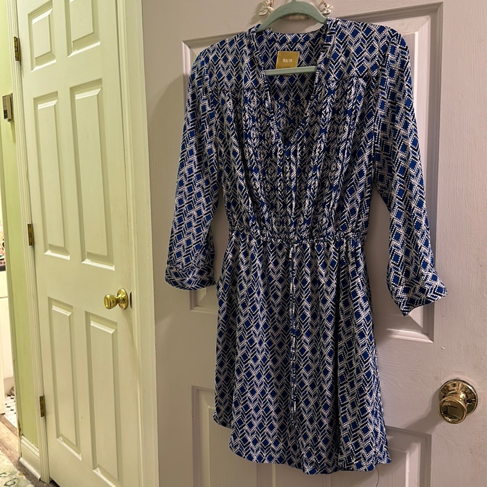 Anthropologie blue geometric print 3/4 sleeve dress